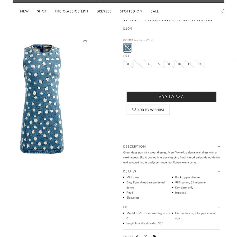 Alice + Olivia Wynell Floral Daisy Embroidered Mini Denim Dress